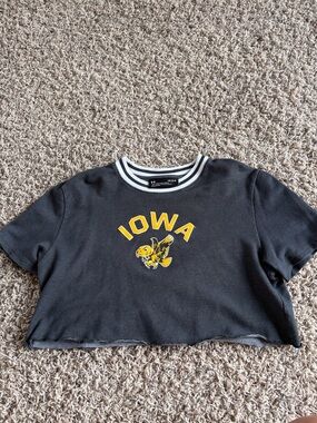LG Black Cropped Tee with Yellow Iowa Graphic